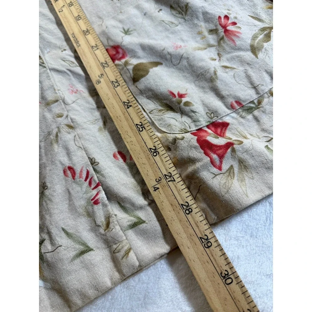 Vintage Leslie Fay Linen Blend Chore Coat Floral Tan Cottage Fairy L/XL - Picture 9 of 9